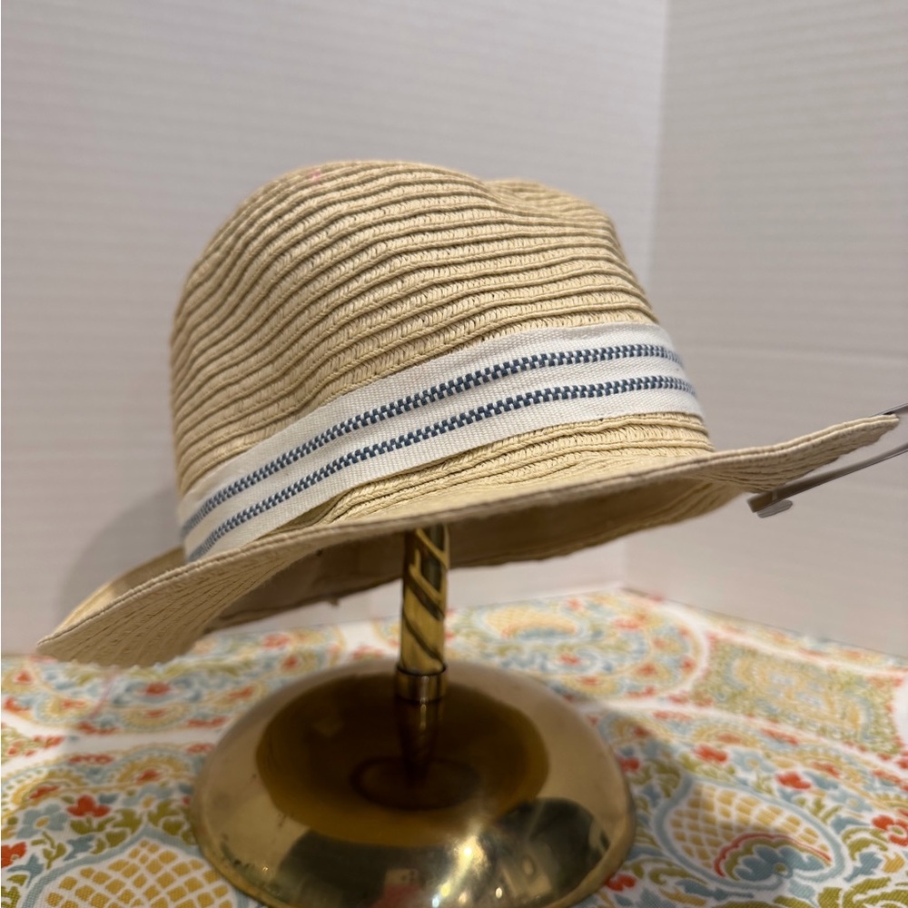 Caribbean Joe Kids Straw Hat With White Blue Band NWT